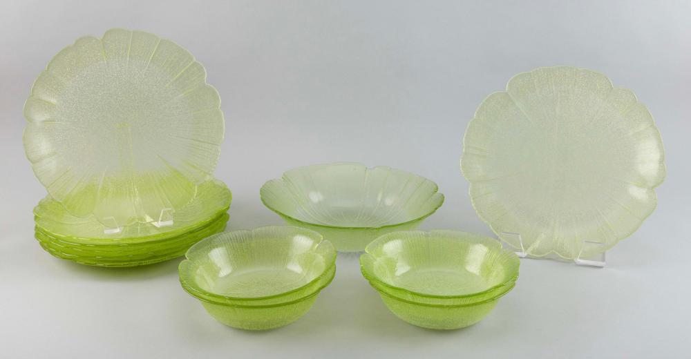 LIME GREEN GLASS LUNCHEON SET 20TH