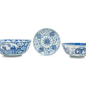 Three Chinese Blue and White Porcelain