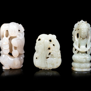 Three Chinese Celadon Jade Carved