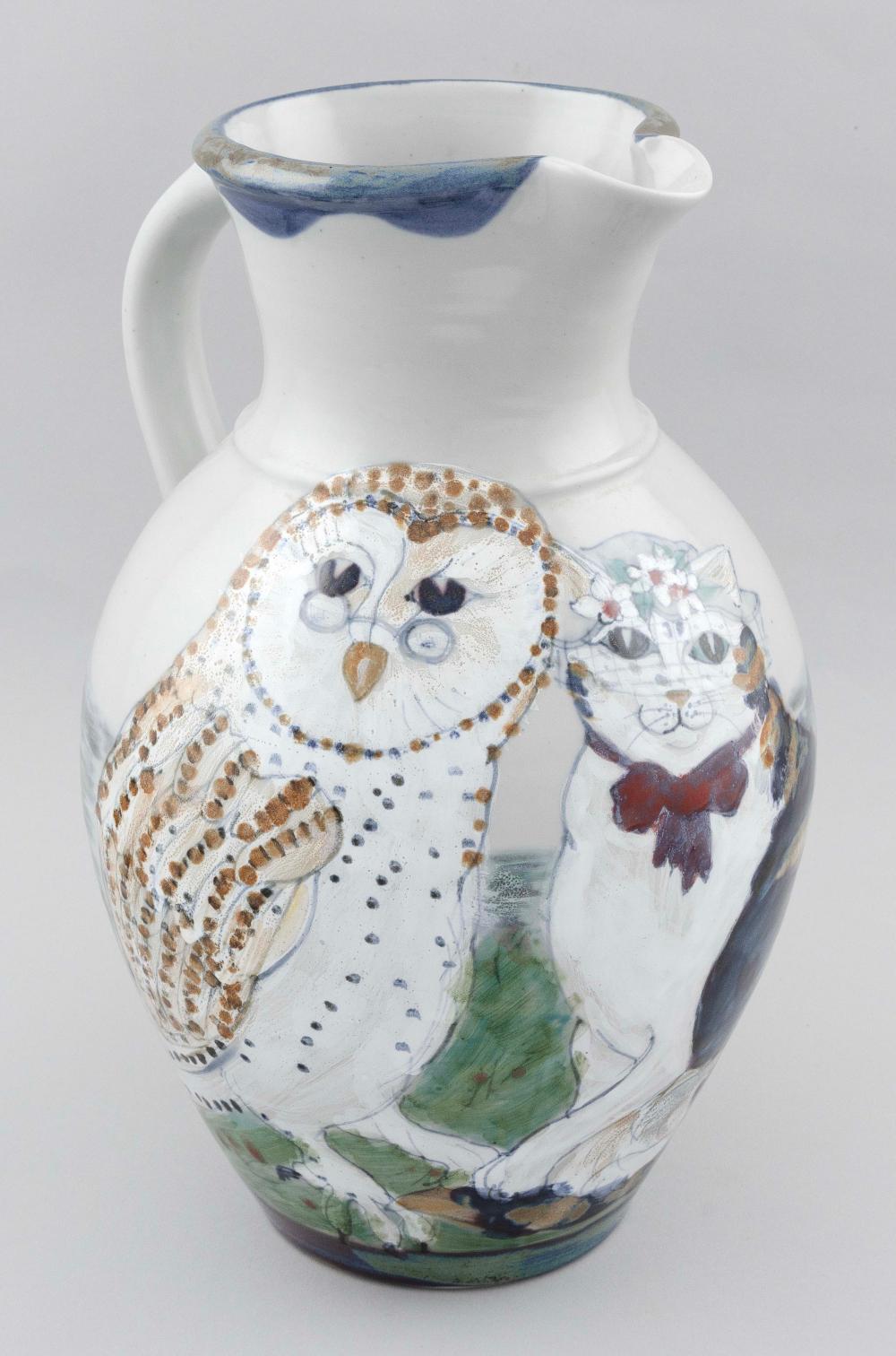 CERAMIC PITCHER DEPICTING AN OWL AND