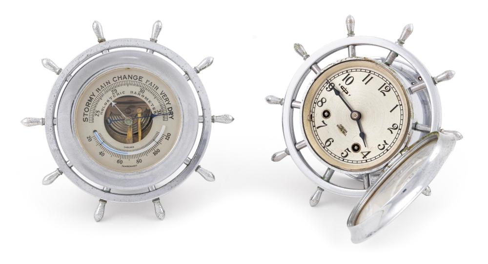 CHELSEA NICKEL-PLATED SHIPS WHEEL CLOCK