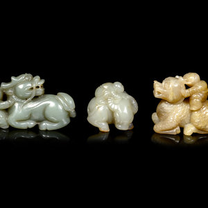 Three Chinese Celadon Jade Figures 35158d