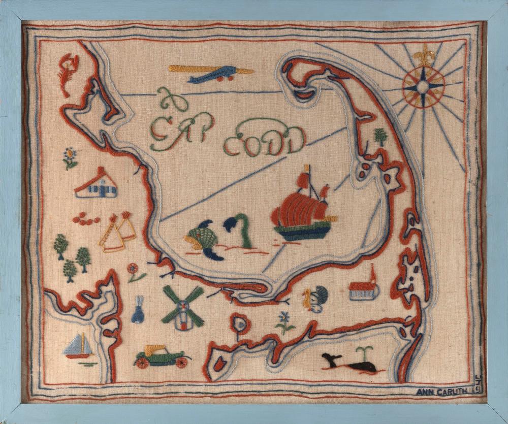 HAND STITCHED MAP OF CAPE COD 18  35160c