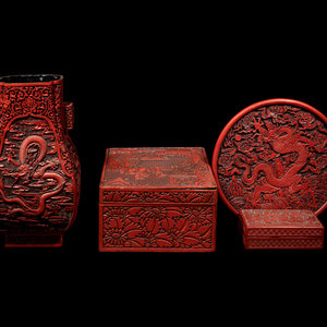 Four Chinese Carved Red Lacquer 35162b