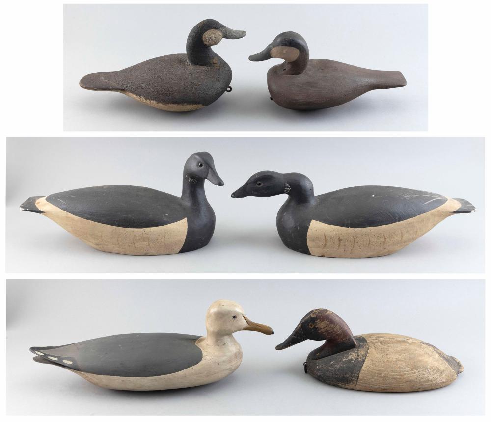 SIX ANTIQUE-STYLE DECOYS LATE 20TH