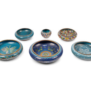 Six Chinese Blue Ground Cloisonné