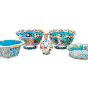 Five Chinese Blue Ground Cloisonn  3516bf