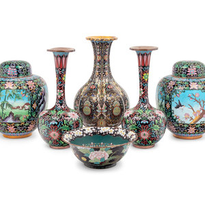 Six Chinese Black Ground Cloisonn  3516d0