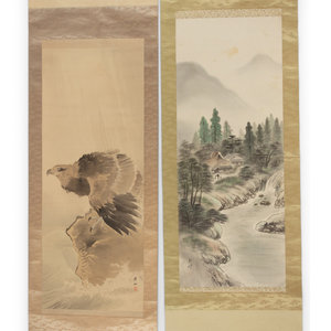 Two Japanese Ink and Color Paintings