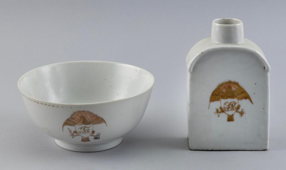 TWO CHINESE EXPORT ARMORIAL PORCELAIN