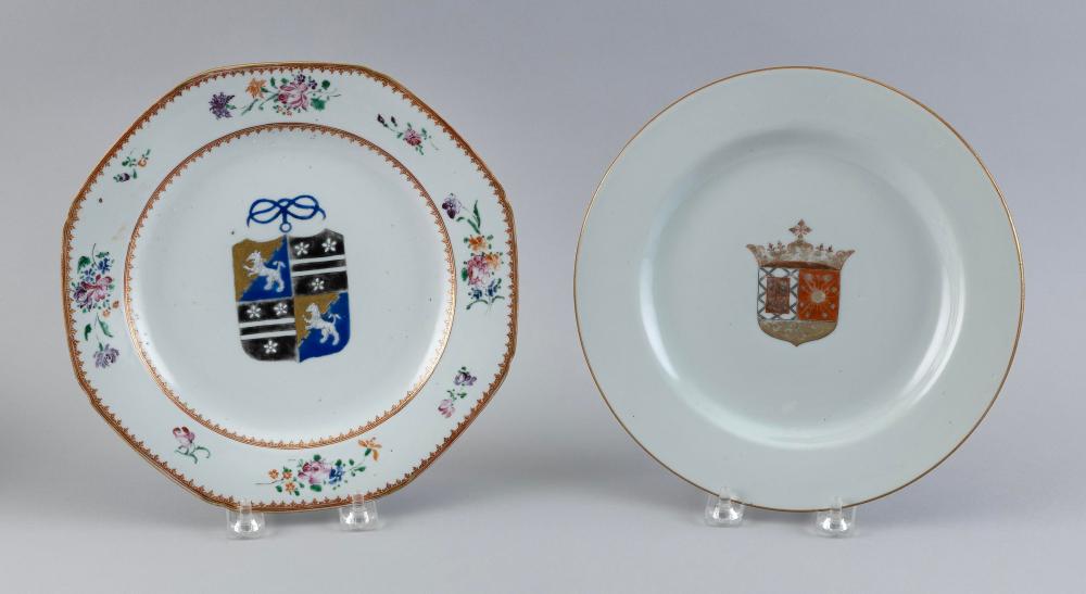 TWO CHINESE EXPORT ARMORIAL PORCELAIN