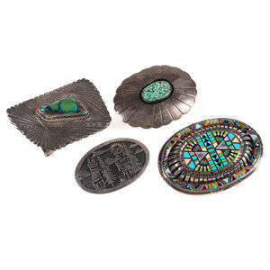 Navajo, Zuni, and Hopi Silver Belt Buckles
late