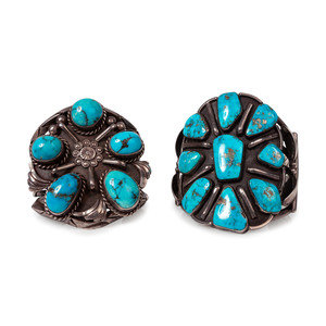 Pair of Navajo Silver and Turquoise
