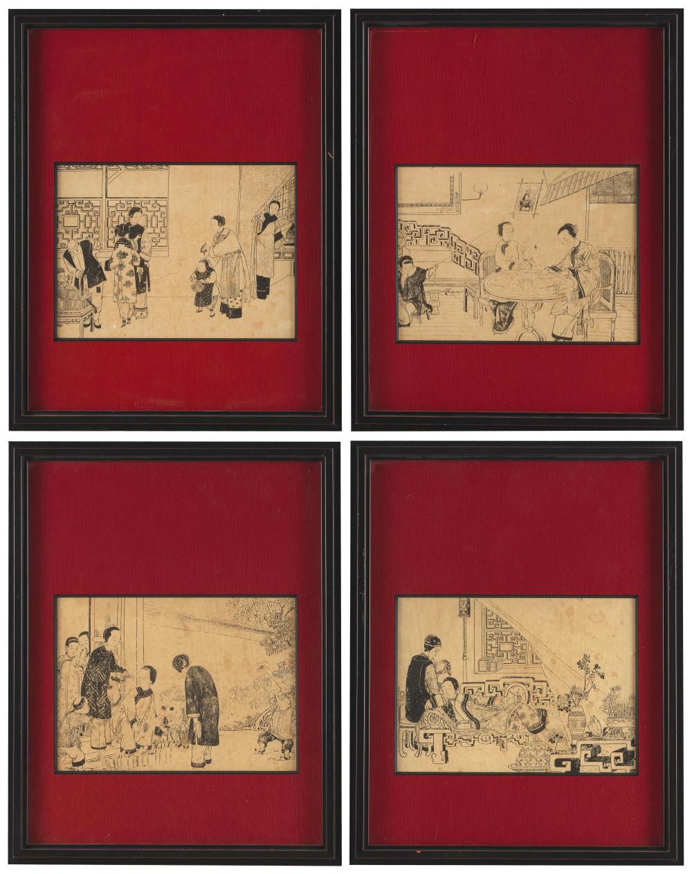 SET OF FOUR CHINESE BLACK AND WHITE 351851