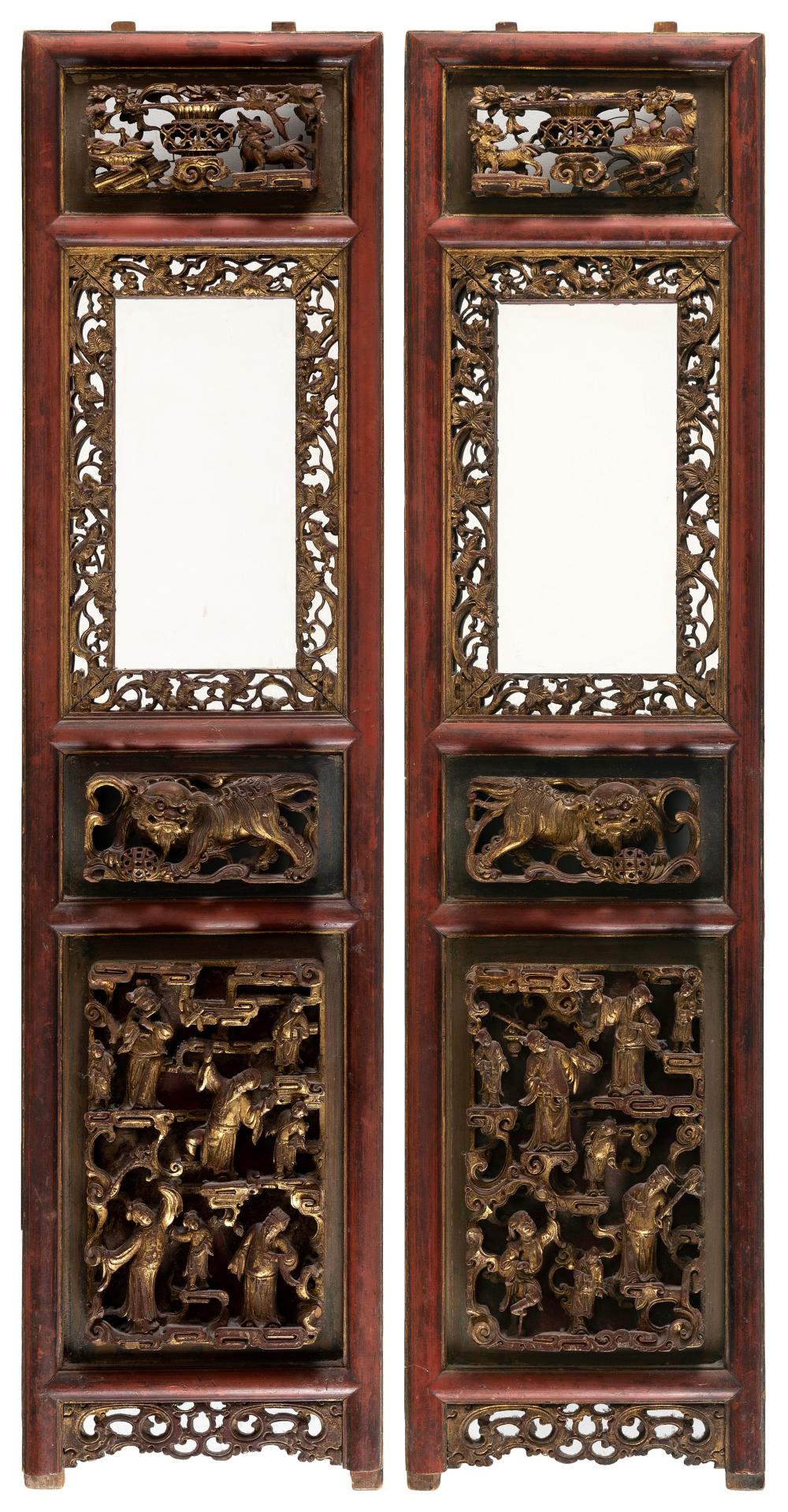 PAIR OF CHINESE FINELY CARVED RED