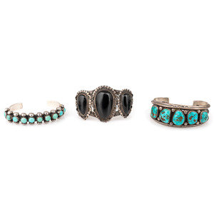 Navajo Silver, Turquoise, and Jet Cuff