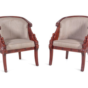 A Pair of Empire Style Carved Mahogany