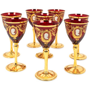 A Set of Eight Gilt-Decorated Ruby-Flashed