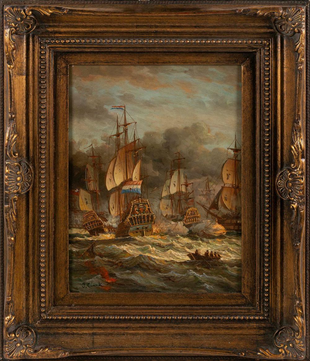 PAINTING OF AN EARLY NAVAL BATTLE