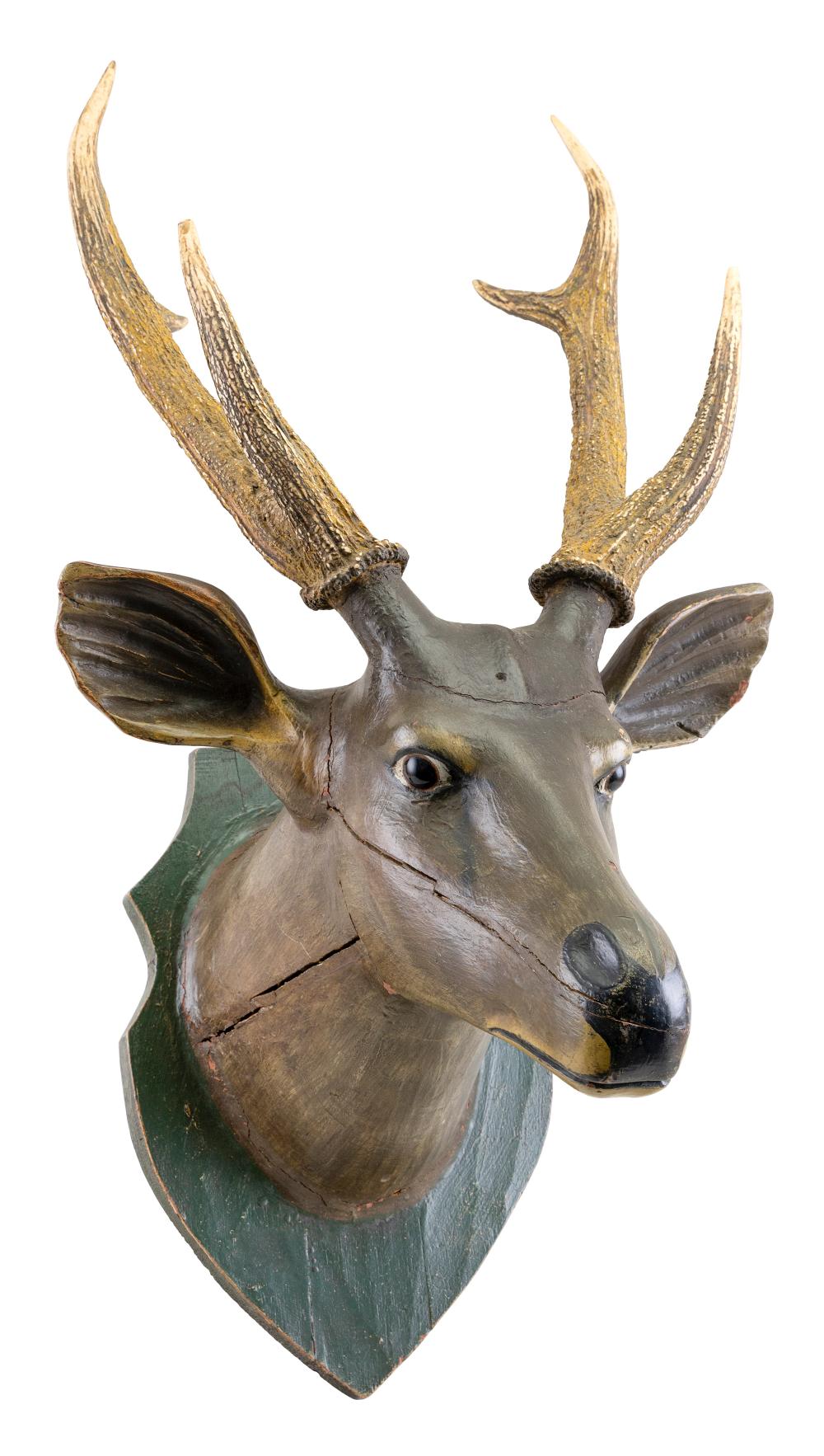 CARVED AND PAINTED WOODEN STAG S 34f372