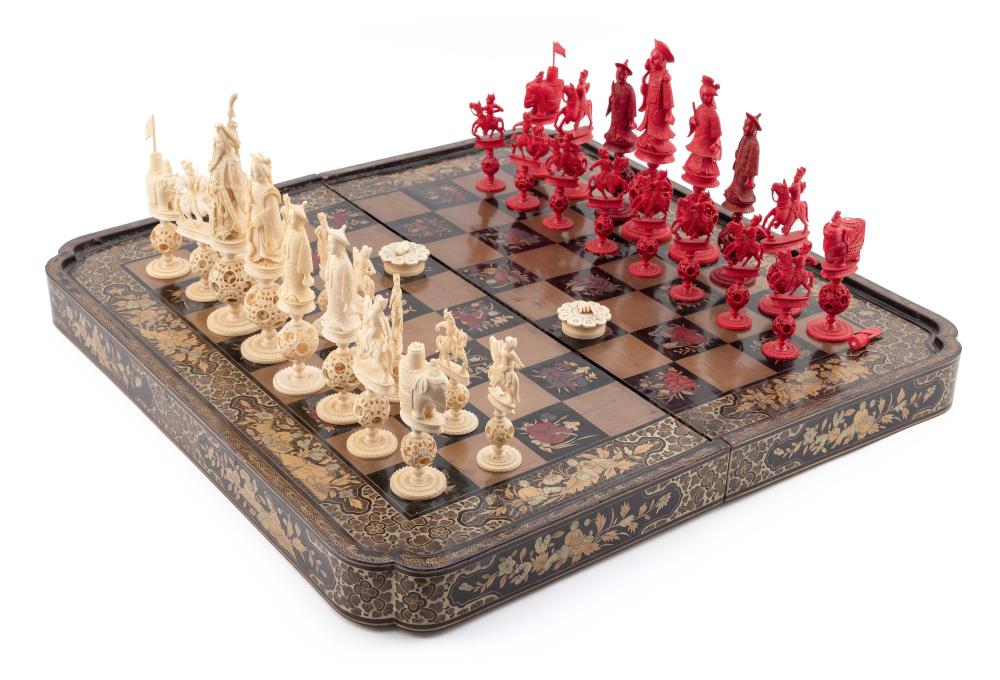 CHINESE EXPORT LACQUER-CASED CHESS