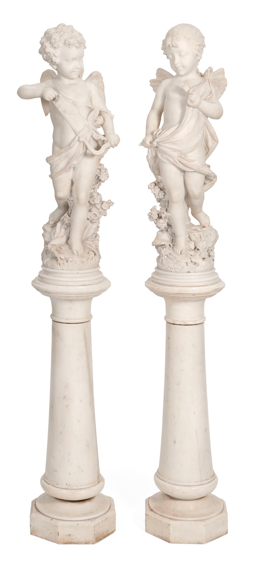 PAIR OF WHITE MARBLE WINGED CHERUBS 34f3d4