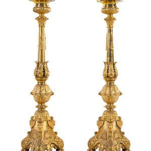 A Pair of Gilt Brass Altar Candlesticks 34f481