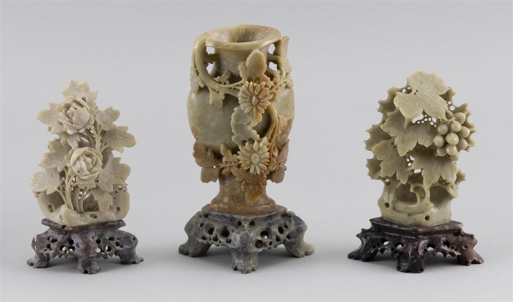 THREE CHINESE SOAPSTONE CARVINGS