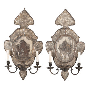 A Pair of Italian Mirrored Two Light 34f6a4