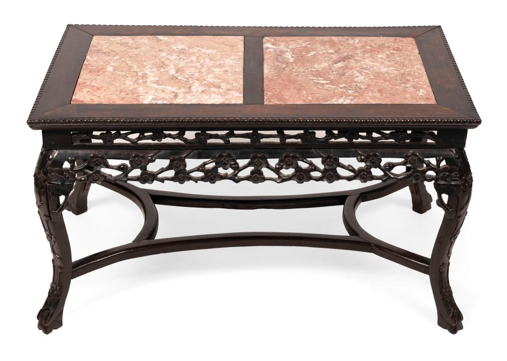 CHINESE LOW TABLE WITH ROUGE MARBLE