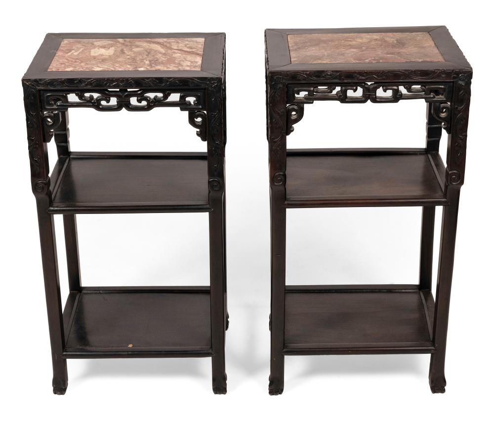 PAIR OF CHINESE ROUGE MARBLE-TOP