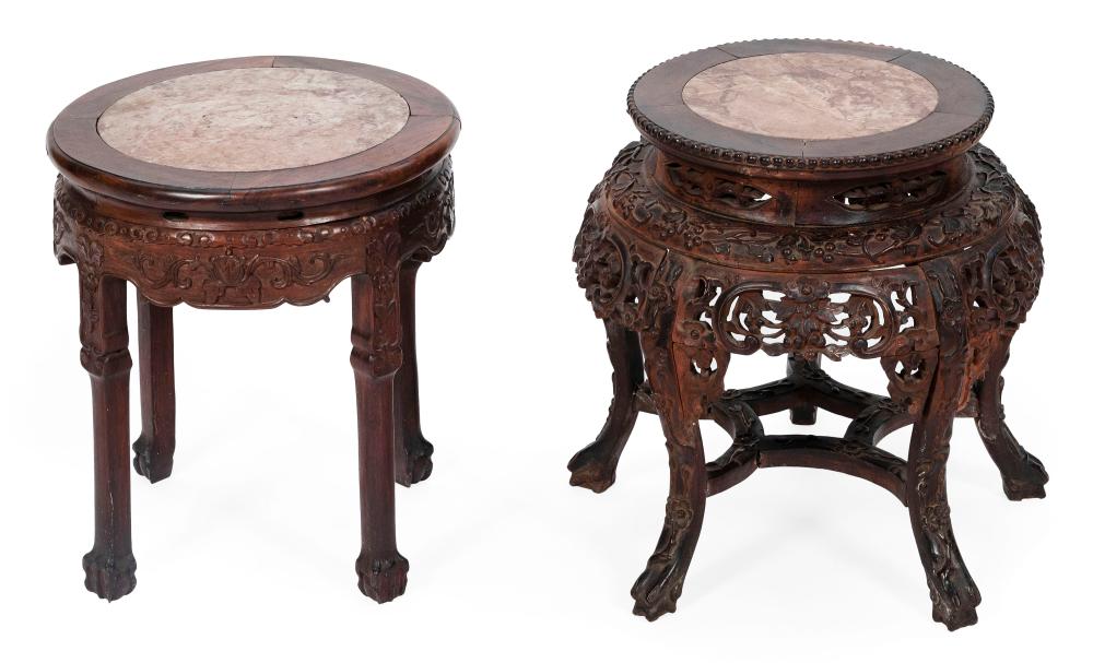 TWO CHINESE HARDWOOD TABORETS WITH