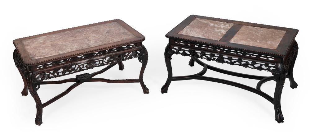 TWO CHINESE LOW TABLES WITH ROUGE