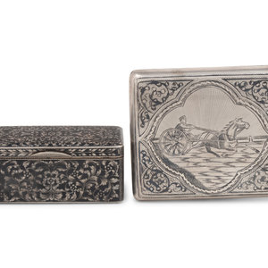 Two Russian Niello Silver Snuff Boxes
Moscow,