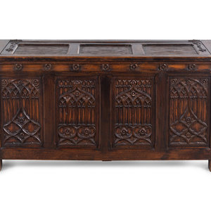 A Gothic Revival Carved Oak Chest Late 34f70c