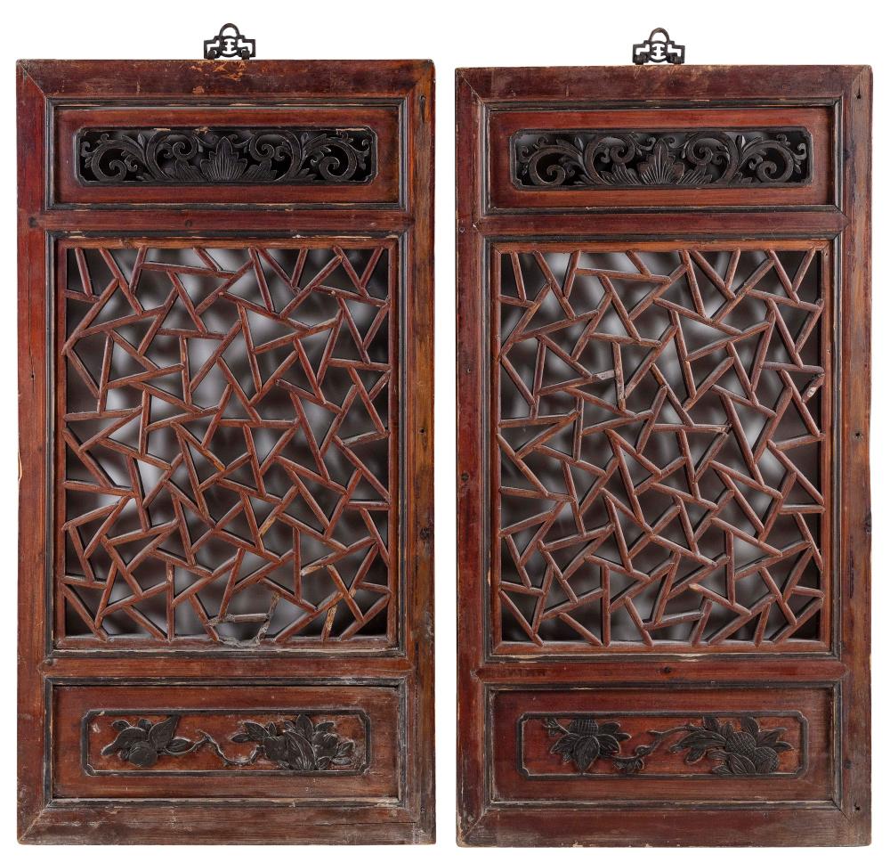 PAIR OF CHINESE CARVED WOOD OPENWORK