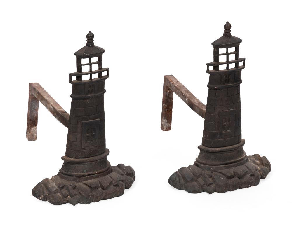 PAIR OF CAST IRON LIGHTHOUSE FORM 34f748