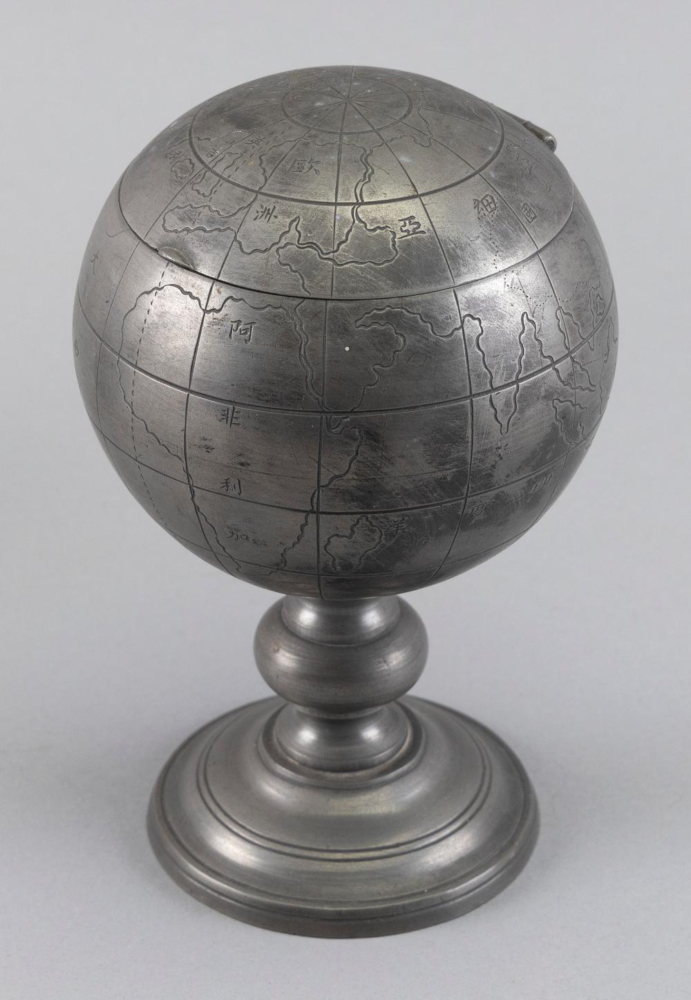 CHINESE GLOBE FORM PEWTER TEA CADDY 34f756