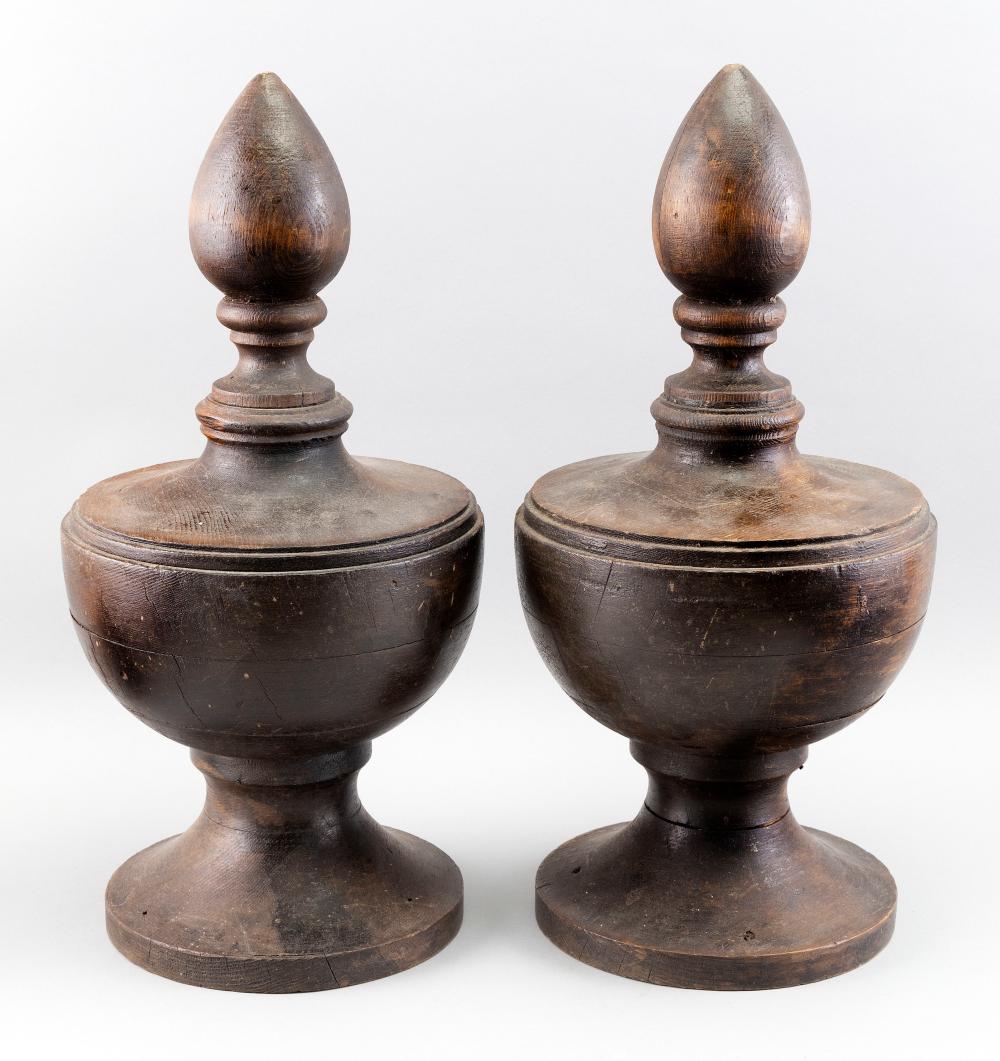 PAIR OF CARVED PINE URN-FORM ARCHITECTURAL