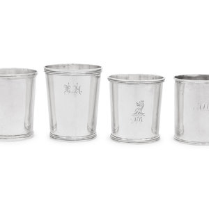 Four American Coin Silver Beakers Various 34f868