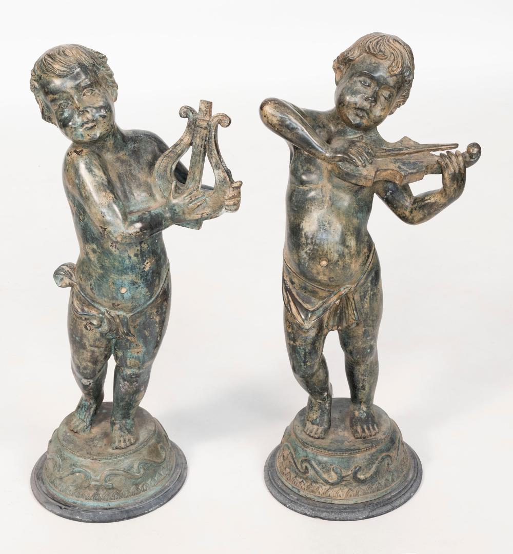 PAIR OF LARGE BRONZE FINISH CHERUB 34f8cd