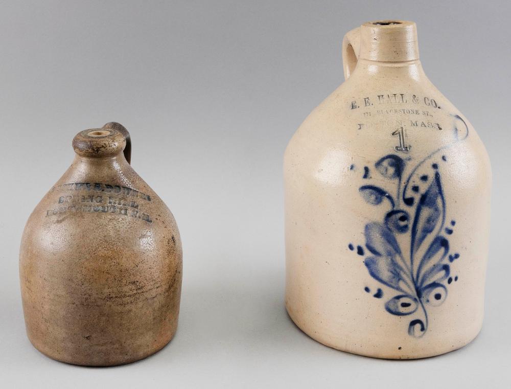 TWO STONEWARE JUGS WITH COBALT