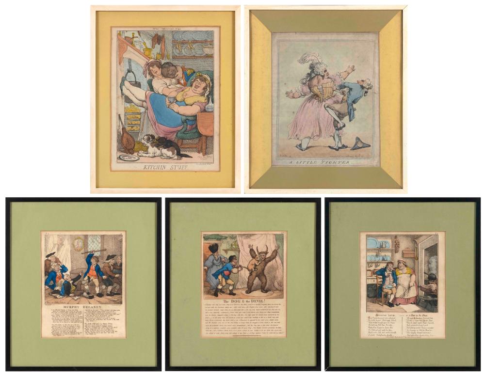 FIVE THOMAS ROWLANDSON HAND-COLORED