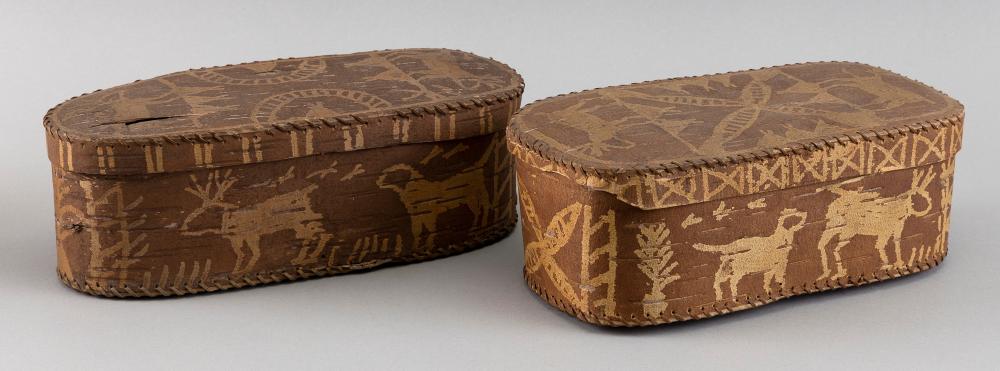 TWO BIRCH BARK BOXES 20TH CENTURY