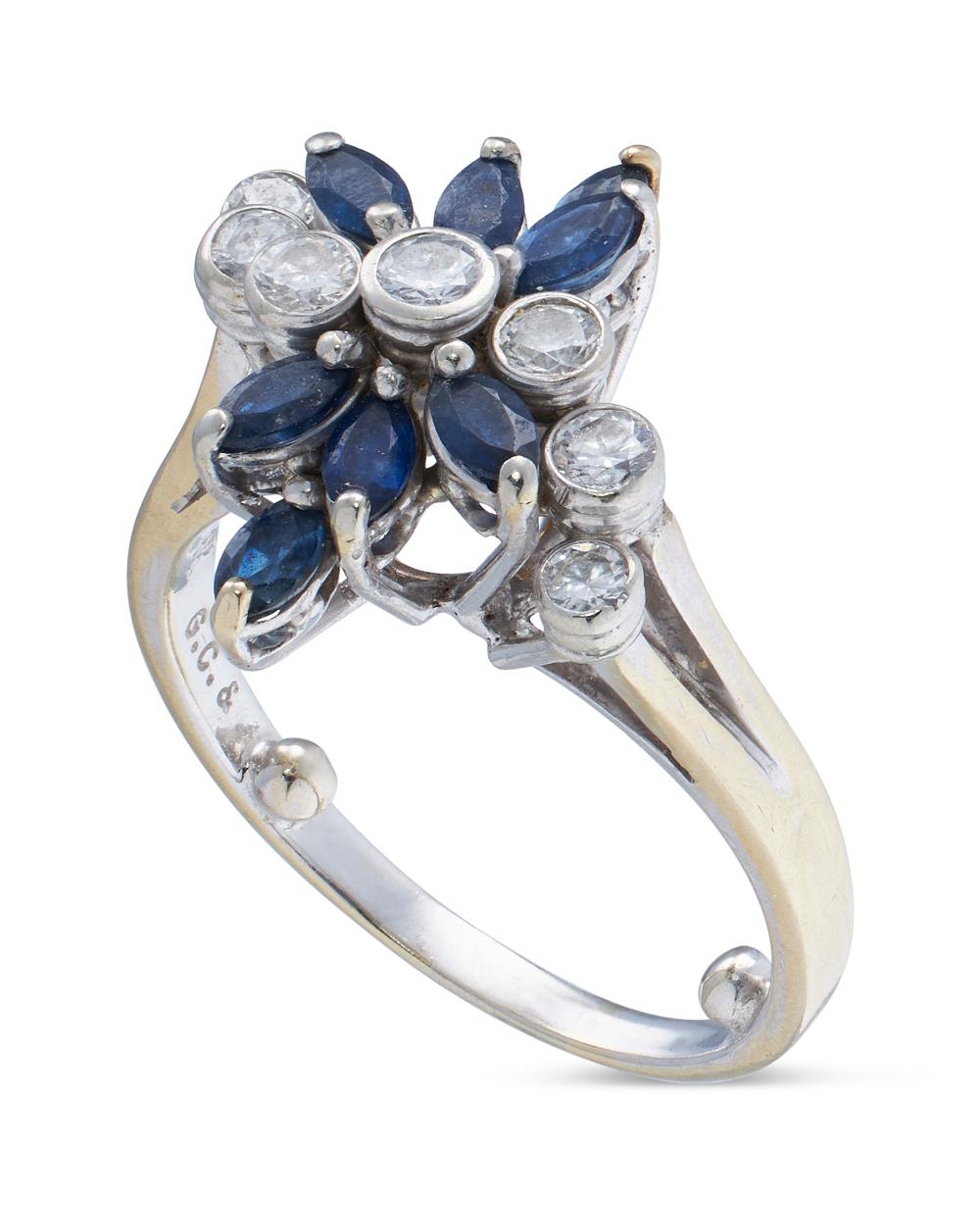 DIAMOND, SAPPHIRE AND 18KT WHITE