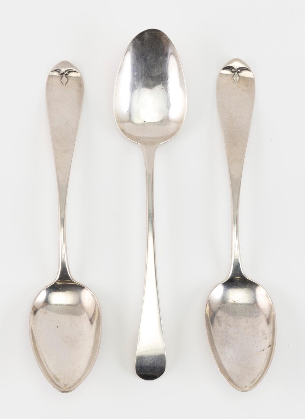 THREE SILVER SERVING SPOONS APPROX.