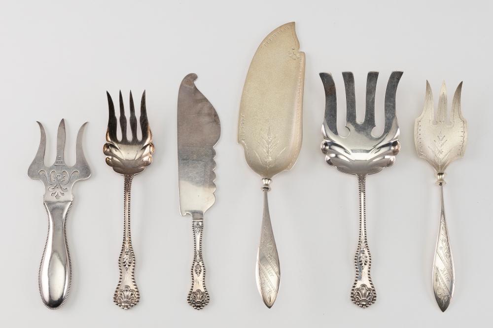 SIX STERLING SILVER SERVING UTENSILS