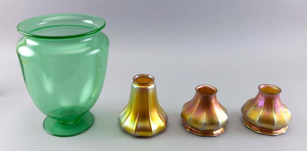 THREE ART GLASS LAMPSHADES 20TH