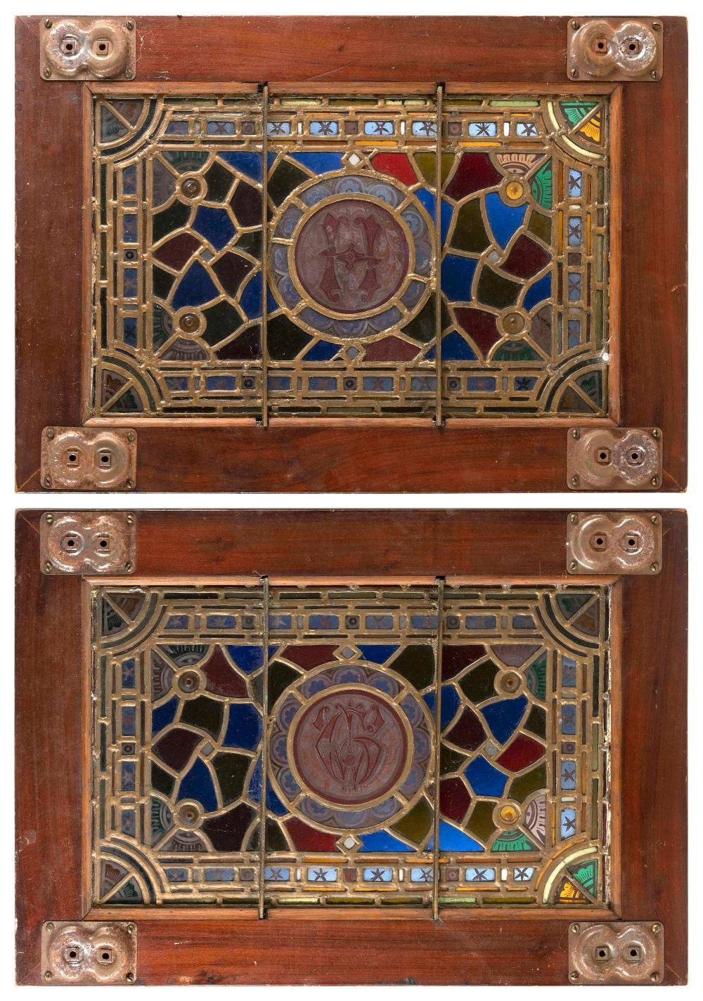 PAIR OF STAINED GLASS PANELS LATE