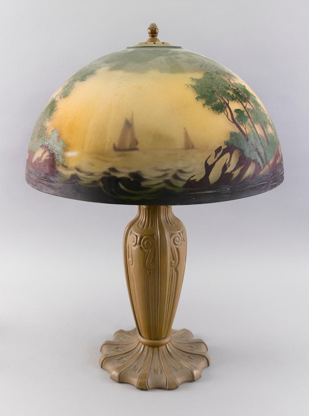 CAST METAL TABLE LAMP WITH REVERSE PAINTED 34faf5